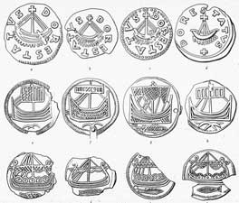 Coins with ship motifs from about 800