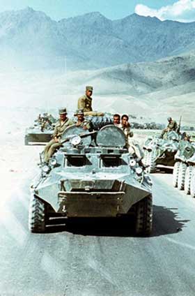 Soviet troops withdrawing from Afghanistan in 1989.