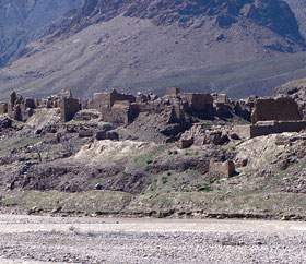 Destroyed Afghan village.