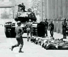 Chilean troops make arrests during the military coup that overthrew President Salvador Allende.